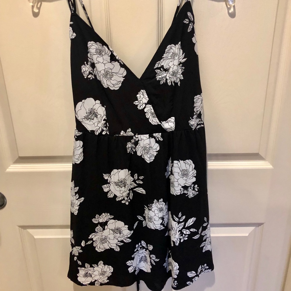 Black and white floral strappy dress